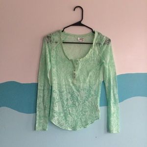 Intimately Free People XS Sheer Lace Henley Mint